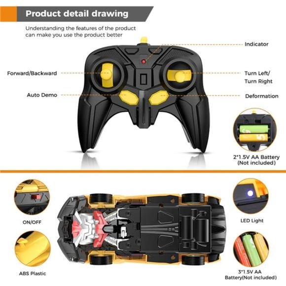 Remote Control Car, Transform Robot RC Cars for Kids Toys, 2.4Ghz 1:18 Scale - Picture 6 of 6